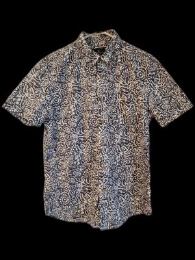 American Eagle Hawaiian Shirt White Blue Tropical Button Short Sleeve Medium